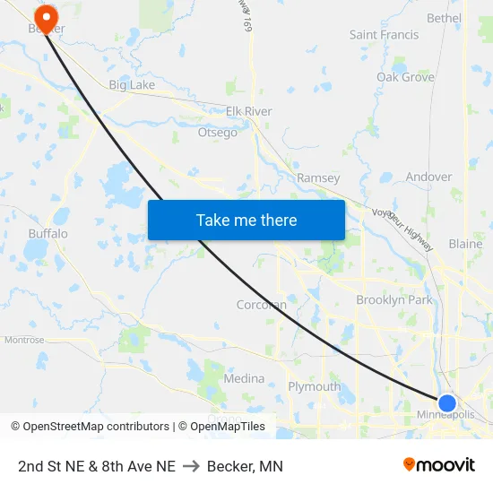 2nd St NE & 8th Ave NE to Becker, MN map