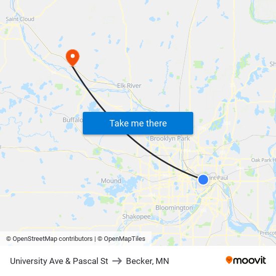 University Ave & Pascal St to Becker, MN map