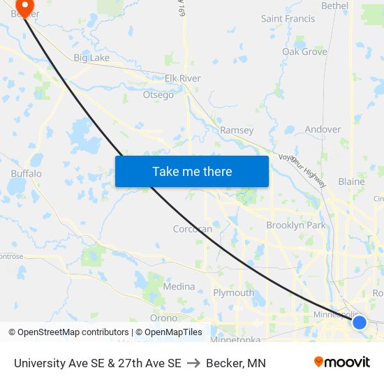 University Ave SE & 27th Ave SE to Becker, MN map