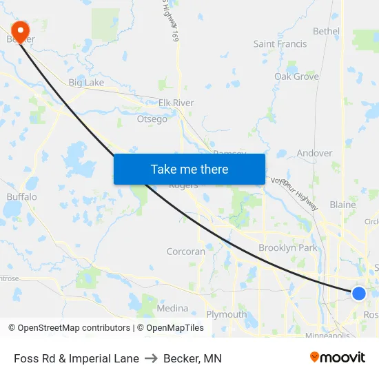 Foss Rd & Imperial Lane to Becker, MN map