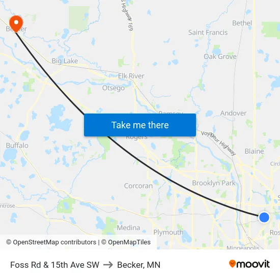 Foss Rd & 15th Ave SW to Becker, MN map