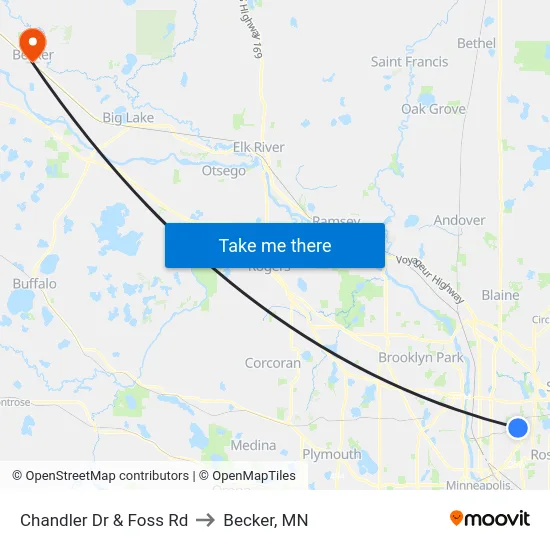 Chandler Dr & Foss Rd to Becker, MN map