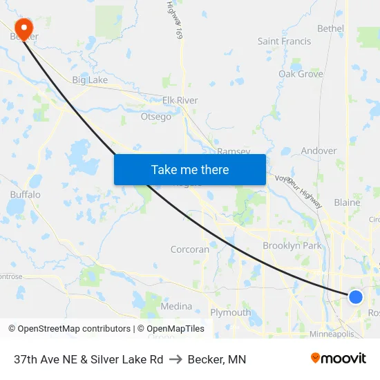 37th Ave NE & Silver Lake Rd to Becker, MN map