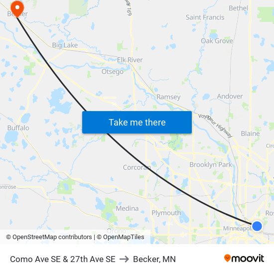 Como Ave SE & 27th Ave SE to Becker, MN map