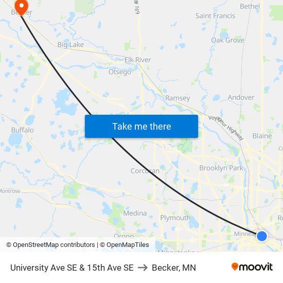 University Ave SE & 15th Ave SE to Becker, MN map