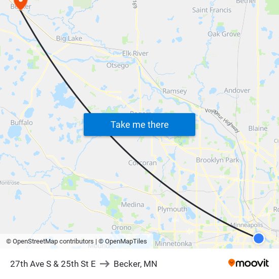 27th Ave S & 25th St E to Becker, MN map