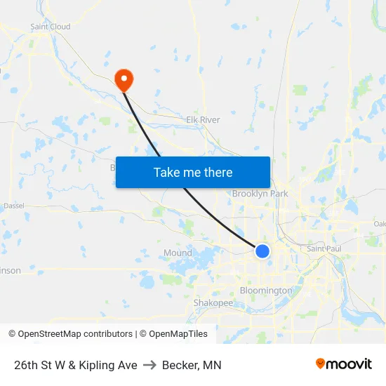 26th St W & Kipling Ave to Becker, MN map