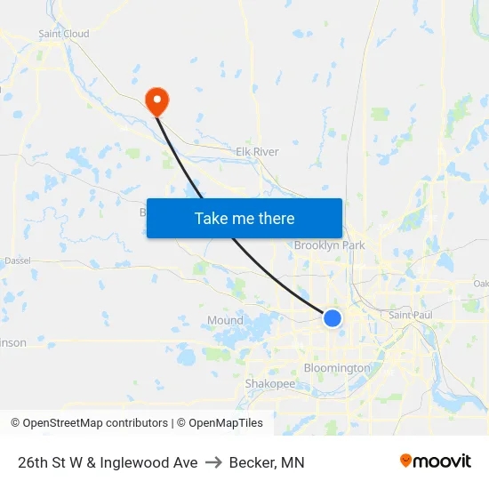 26th St W & Inglewood Ave to Becker, MN map