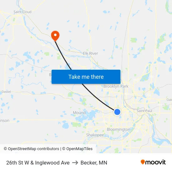 26th St W & Inglewood Ave to Becker, MN map