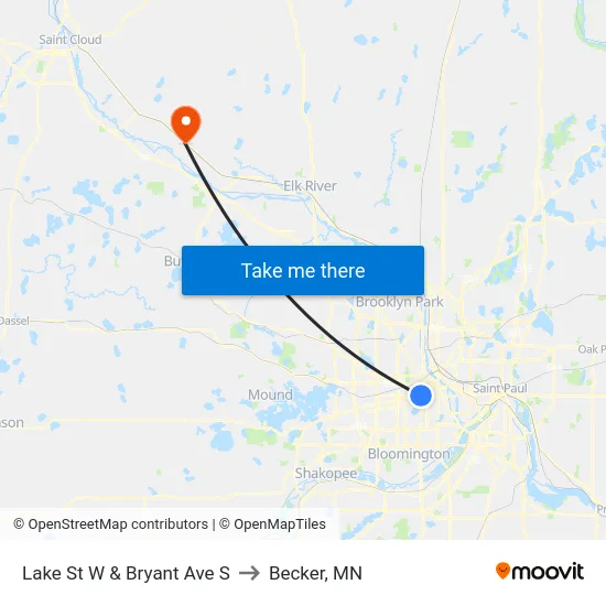 Lake St W & Bryant Ave S to Becker, MN map