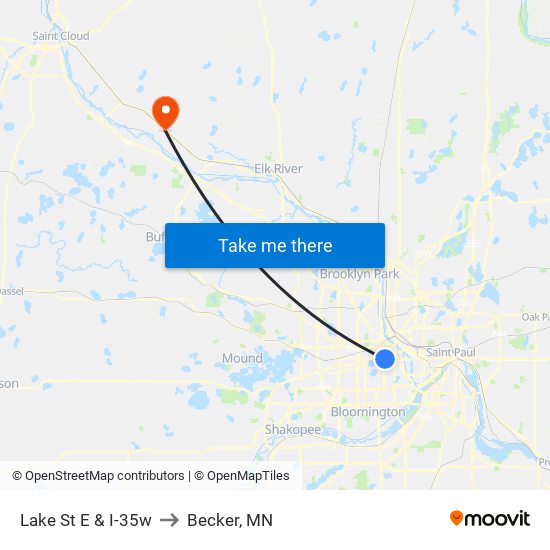 Lake & I-35w Station to Becker, MN map