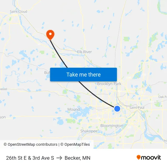 26th St E & 3rd Ave S to Becker, MN map