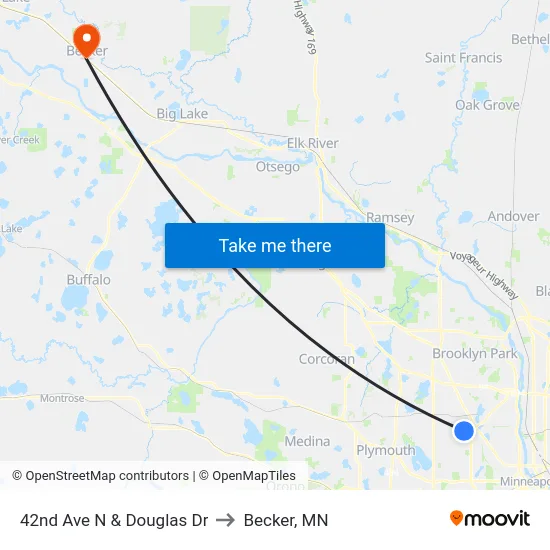 42nd Ave N & Douglas Dr to Becker, MN map