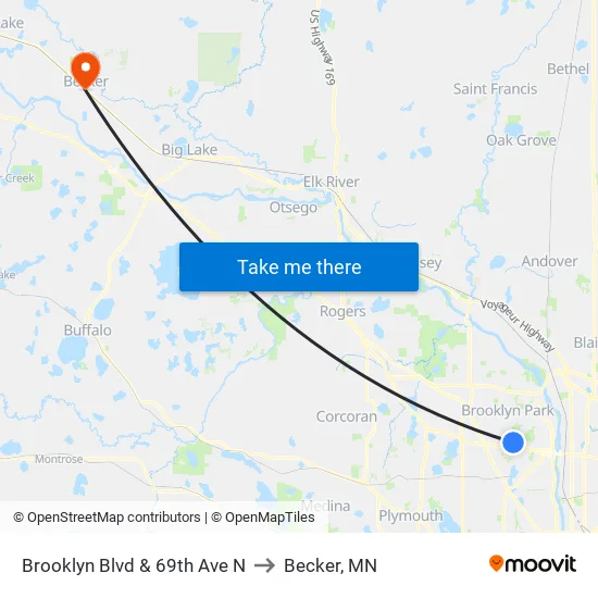 Brooklyn Blvd & 69th Ave N to Becker, MN map