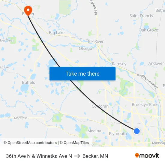 36th Ave N & Winnetka Ave N to Becker, MN map
