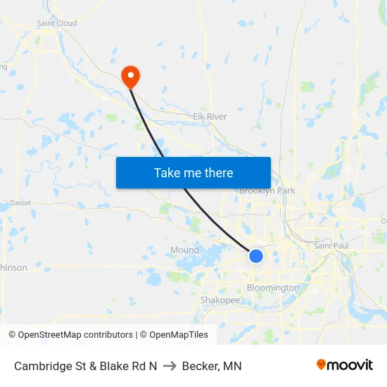 Cambridge St & Blake Rd N to Becker, MN map