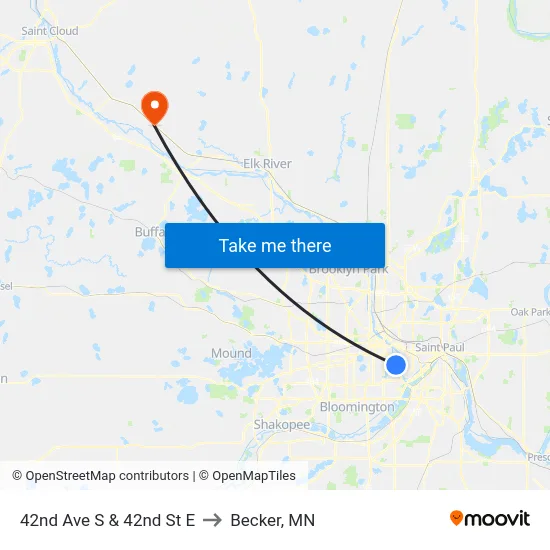 42nd Ave S & 42nd St E to Becker, MN map