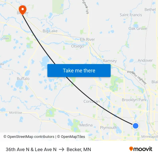 36th Ave N & Lee Ave N to Becker, MN map