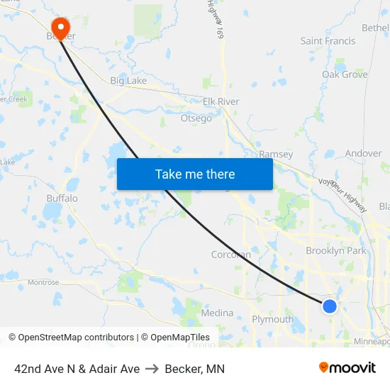 42nd Ave N & Adair Ave to Becker, MN map