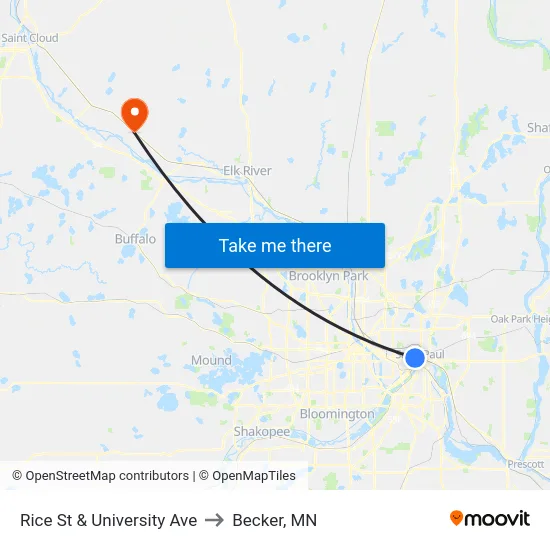 Rice St & University Ave to Becker, MN map