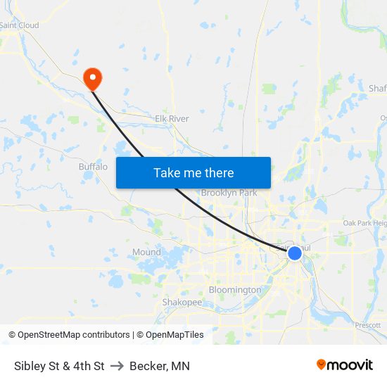 Sibley St & 4th St to Becker, MN map