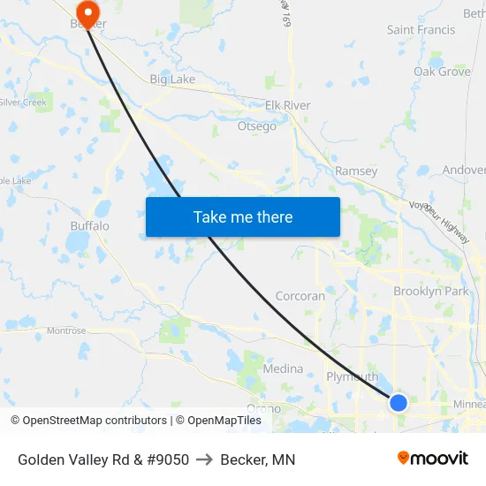 Golden Valley Rd & #9050 to Becker, MN map