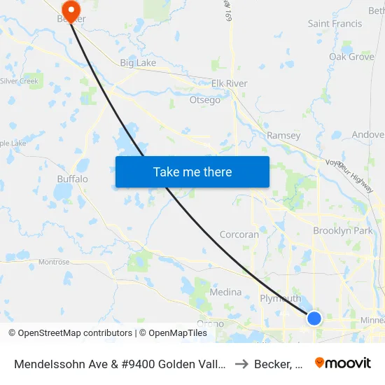 Mendelssohn Ave & #9400 Golden Valley Rd to Becker, MN map