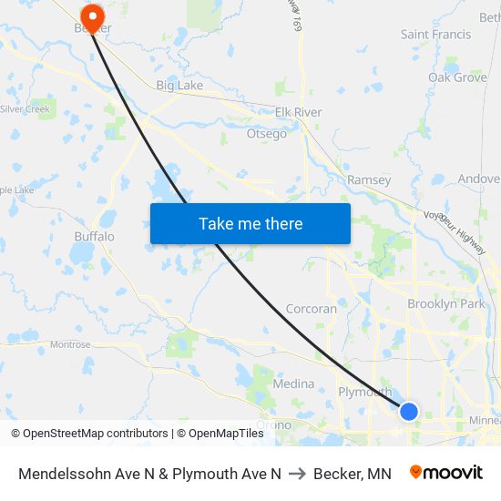 Mendelssohn Ave N & Plymouth Ave N to Becker, MN map