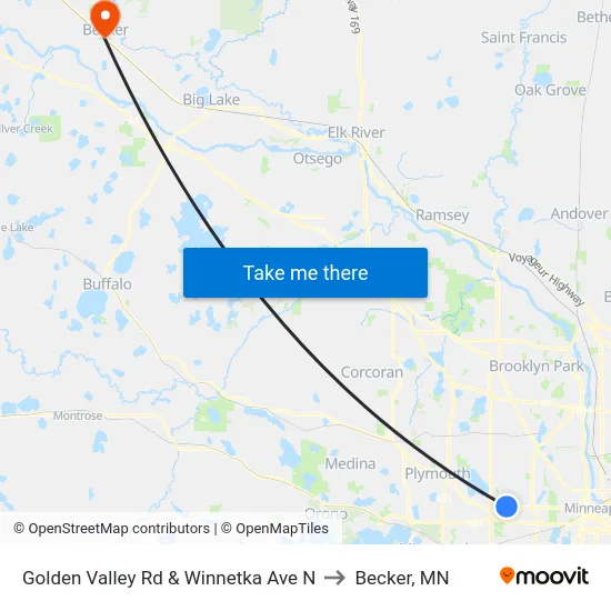 Golden Valley Rd & Winnetka Ave N to Becker, MN map