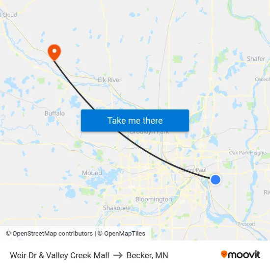 Weir Dr & Valley Creek Mall to Becker, MN map