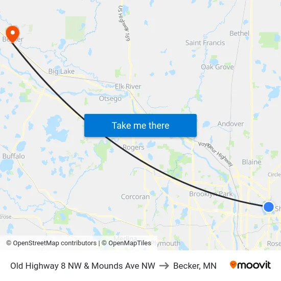 Old Highway 8 NW & Mounds Ave NW to Becker, MN map