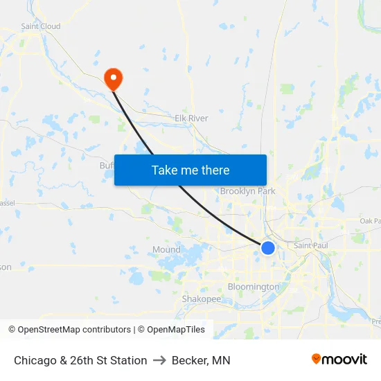 Chicago & 26th St Station to Becker, MN map