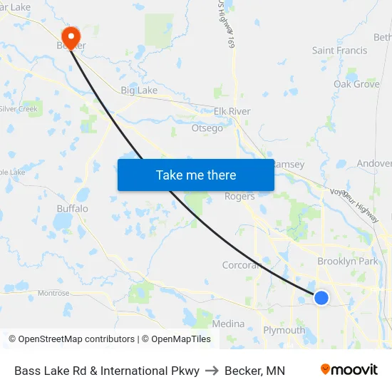 Bass Lake Rd & International Pkwy to Becker, MN map