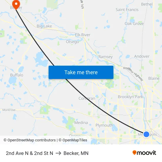 2nd Ave N & 2nd St N to Becker, MN map