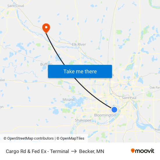 Cargo Rd & Fed Ex - Terminal to Becker, MN map