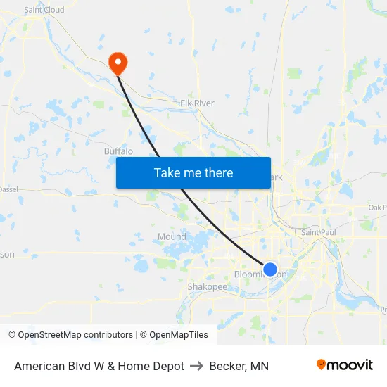 American Blvd W & Home Depot to Becker, MN map