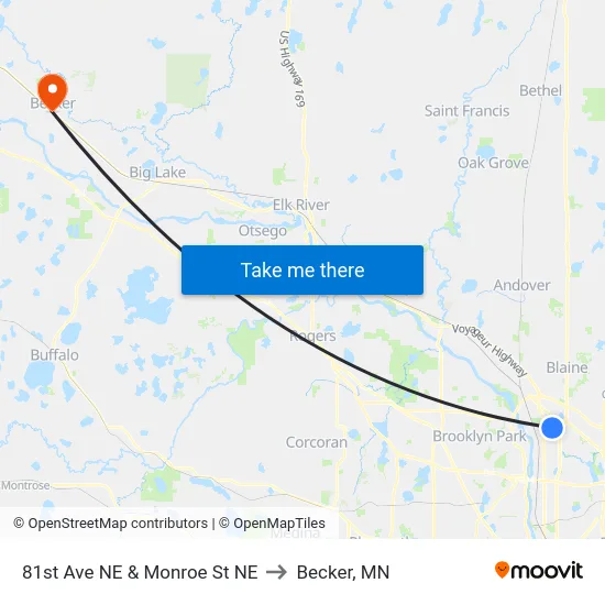 81st Ave NE & Monroe St NE to Becker, MN map