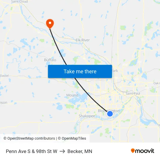 Penn Ave S & 98th St W to Becker, MN map