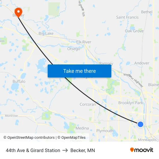 44th Ave & Girard Station to Becker, MN map