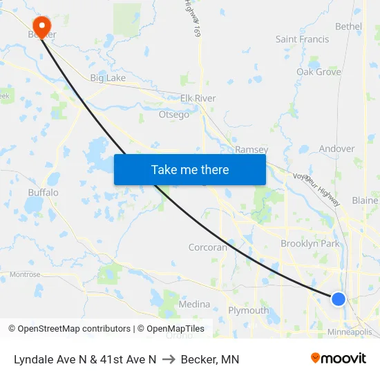 Lyndale Ave N & 41st Ave N to Becker, MN map