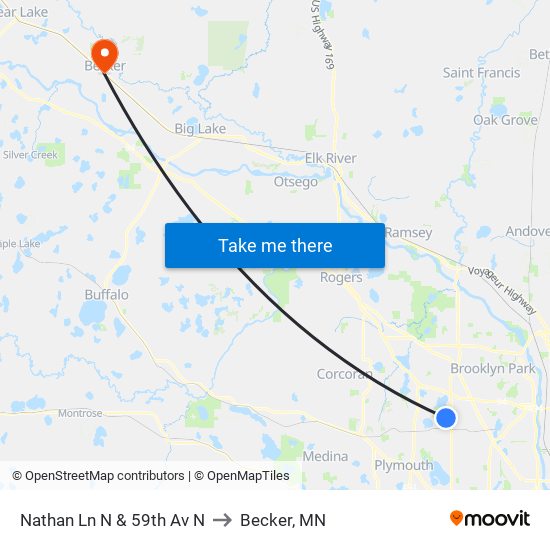 Nathan Ln N & 59th Av N to Becker, MN map