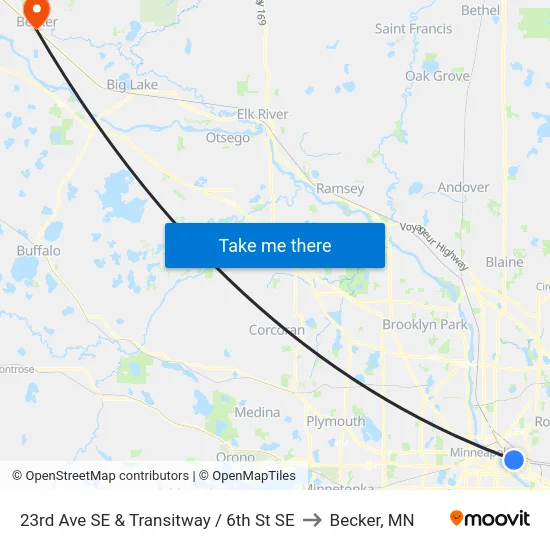 23rd Ave SE & Transitway / 6th St SE to Becker, MN map