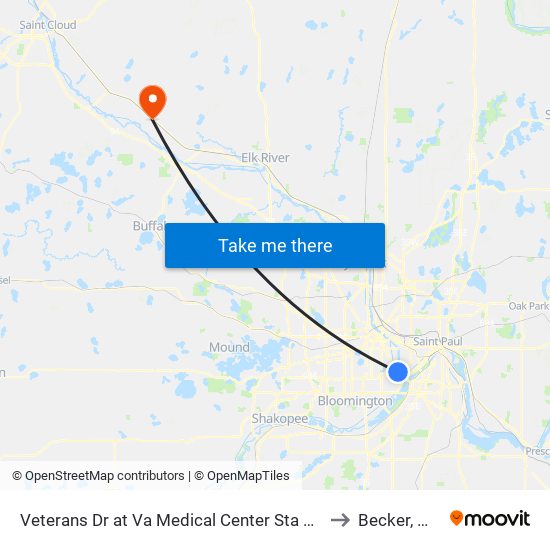 Veterans Dr at Va Medical Ctr Station NW to Becker, MN map