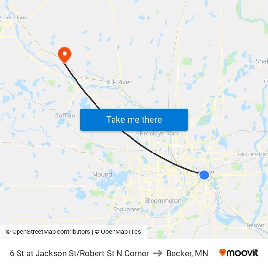 6 St at Jackson St/Robert St N Corner to Becker, MN map