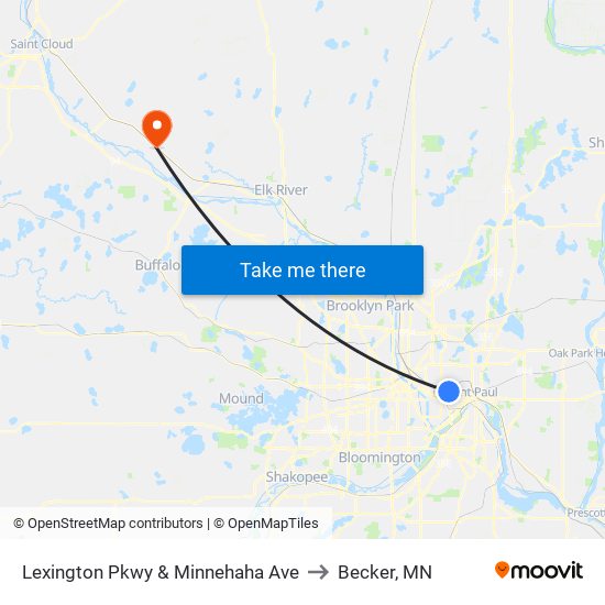 Lexington Pkwy & Minnehaha Ave to Becker, MN map