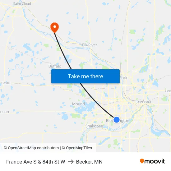 France Ave S & 84th St W to Becker, MN map