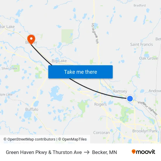 Green Haven Pkwy & Thurston Ave to Becker, MN map