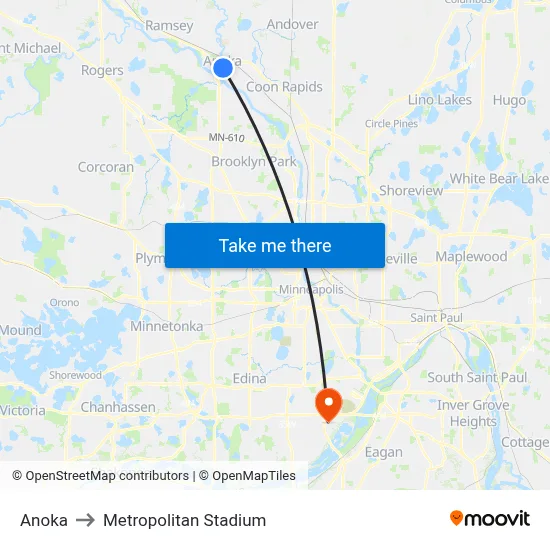 Anoka to Metropolitan Stadium map