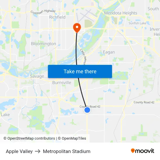 Apple Valley to Metropolitan Stadium map