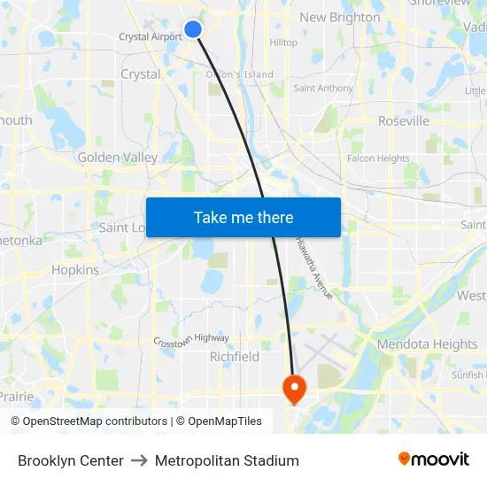 Brooklyn Center to Metropolitan Stadium map